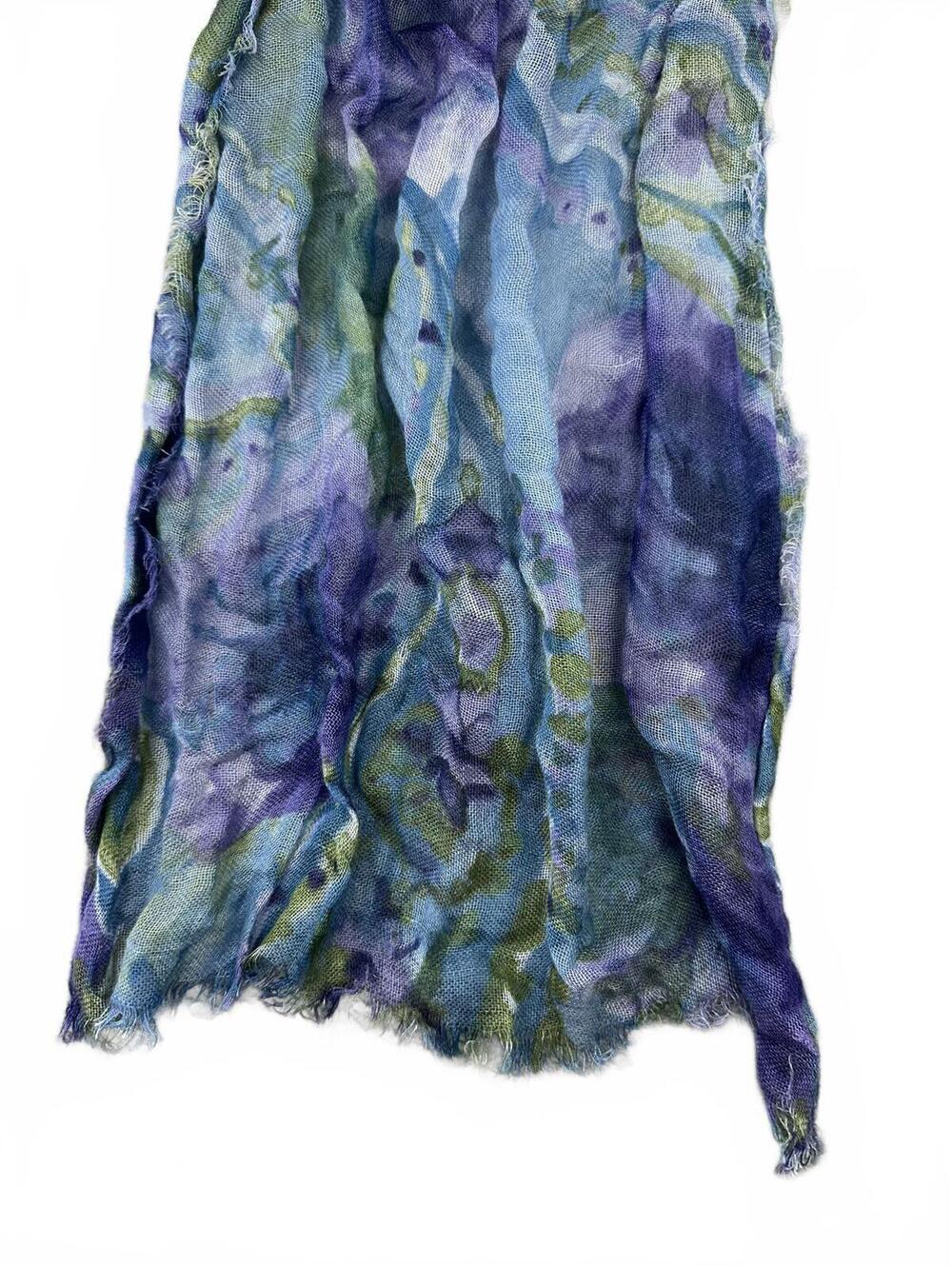 Vintage Inspired Floral Lightweight Scarf in Blue and Purple - Picture 3 of 6